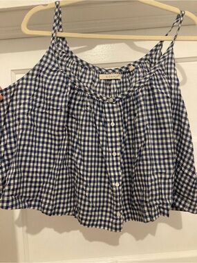 Doen Blue and White Gingham Button-Front Camisole